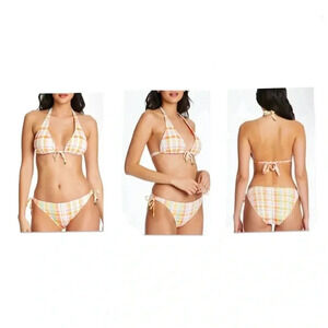 Bleu Rod Beattie Hip To Be Square Plaid Triangle Bikini Top & Bottom Sz 10